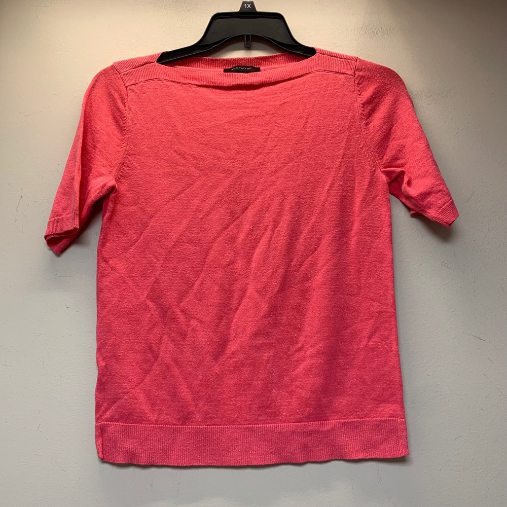 Ann Taylor Boat Neck Sweater Womens XS Coral Pink Linen Blend Short Sleeve
